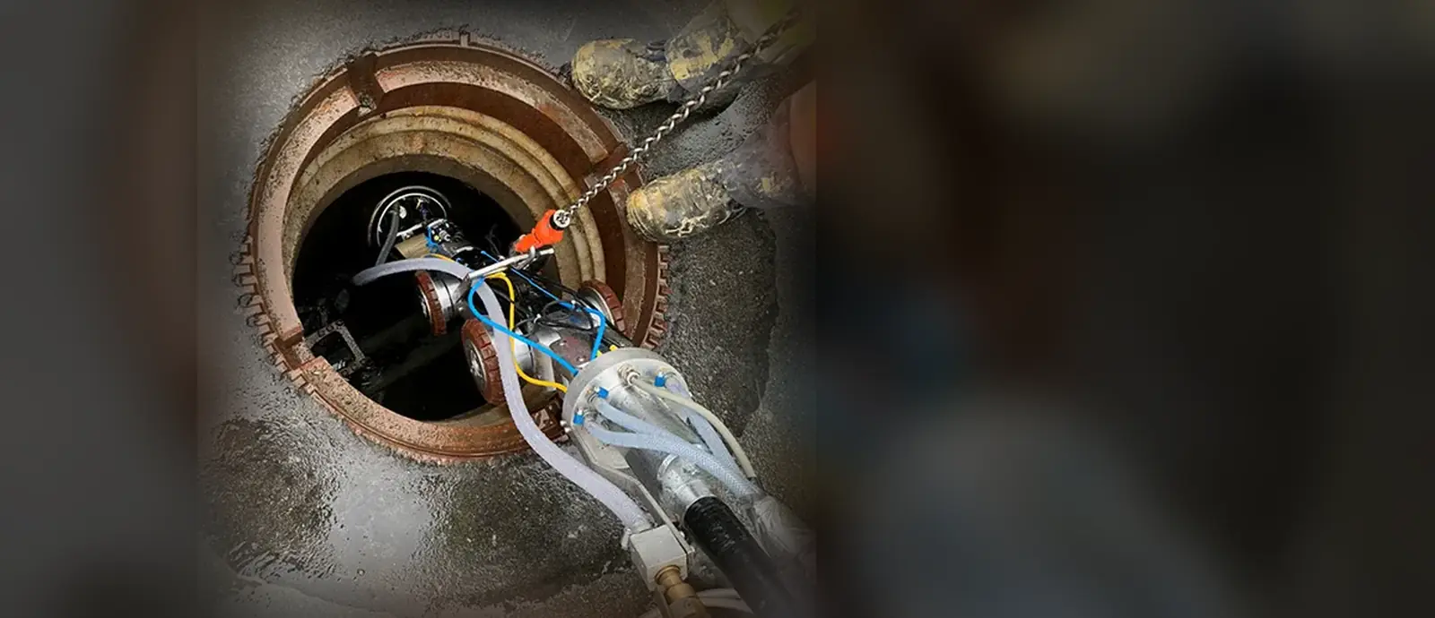 Kanalroboter mit Kanaltec 4.0 beim Einfahren in den Schacht