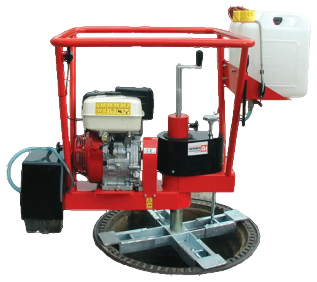 Halbautomatische Schachtrahmen-Schneidemaschine SP-V-300 mit Honda-Benzinmotor, Wassertank und Zentrierkreuz